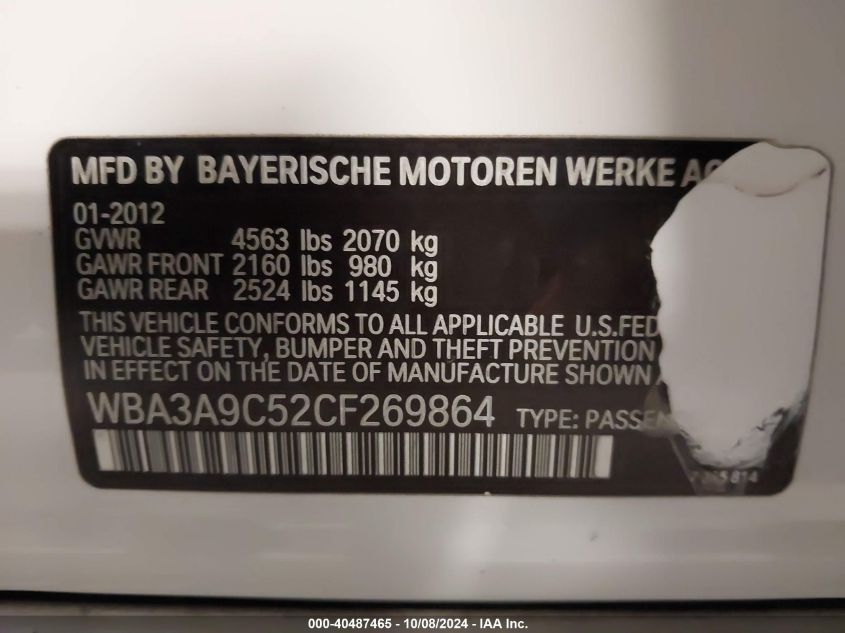 WBA3A9C52CF269864 2012 BMW 335I