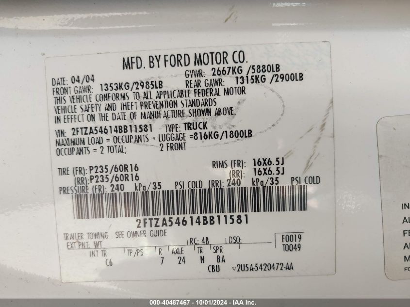 2FTZA54614BB11581 2004 Ford Freestar