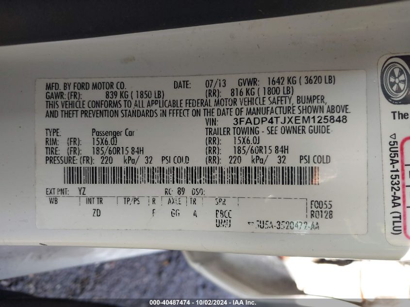 3FADP4TJXEM125848 2014 Ford Fiesta S