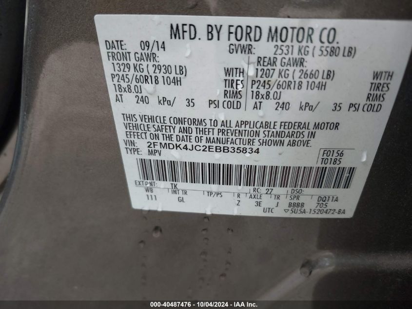 2FMDK4JC2EBB35834 2014 Ford Edge Sel