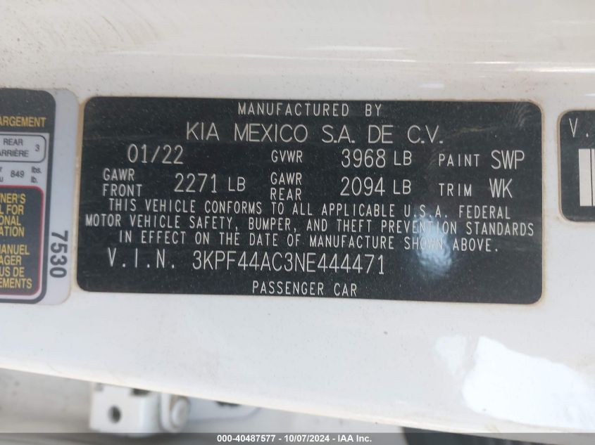 3KPF44AC3NE444471 2022 Kia Forte Gt