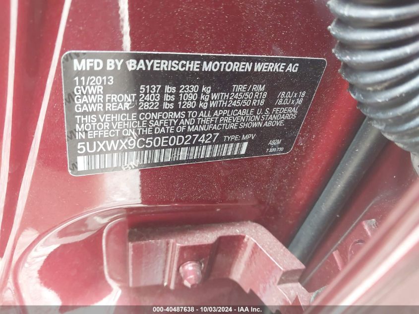 VIN 5UXWX9C50E0D27427 2014 BMW X3, Xdrive28I no.9