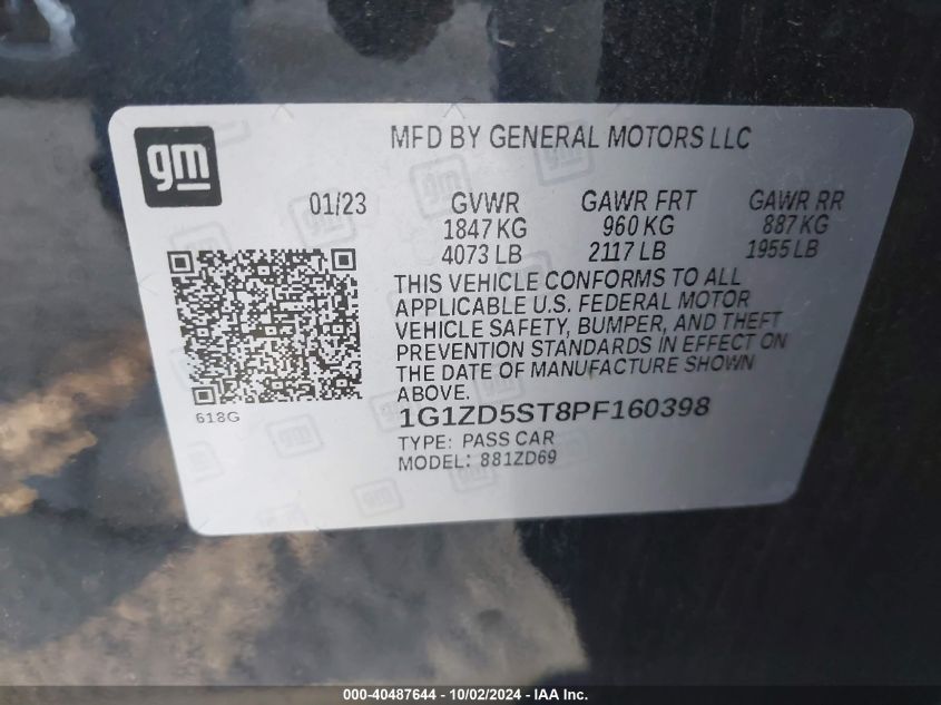 1G1ZD5ST8PF160398 2023 Chevrolet Malibu Fwd 1Lt