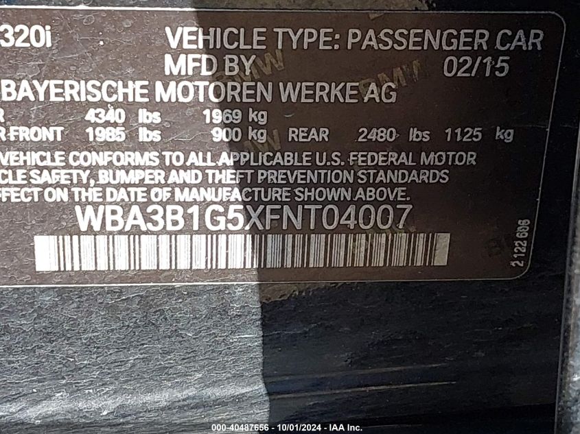 WBA3B1G5XFNT04007 2015 BMW 320I