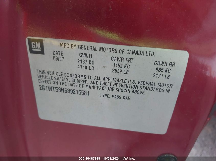 2G1WT58N589216581 2008 Chevrolet Impala Lt