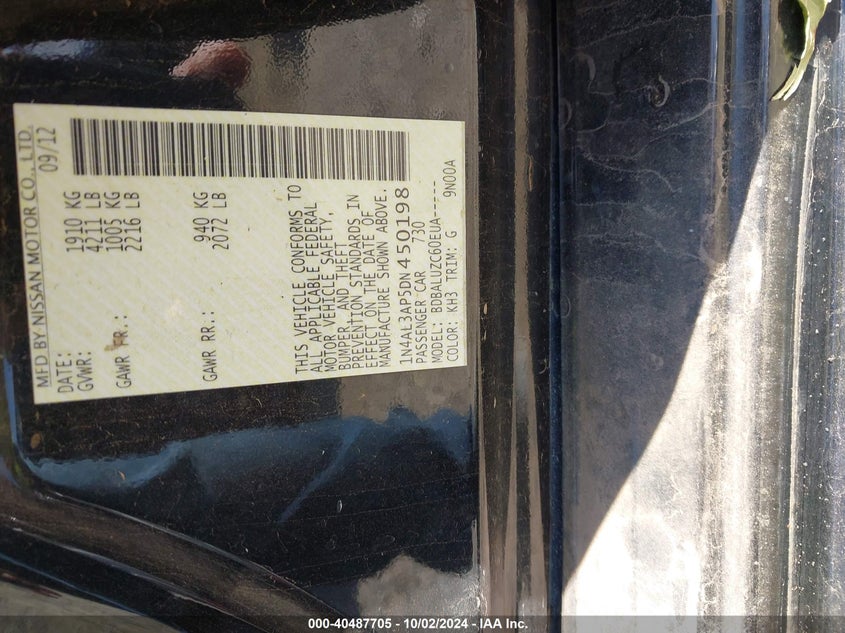 1N4AL3AP5DN450198 2013 Nissan Altima 2.5 Sv