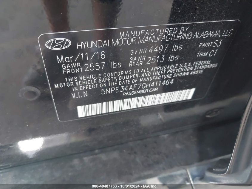 5NPE34AF7GH411464 2016 Hyundai Sonata Limited