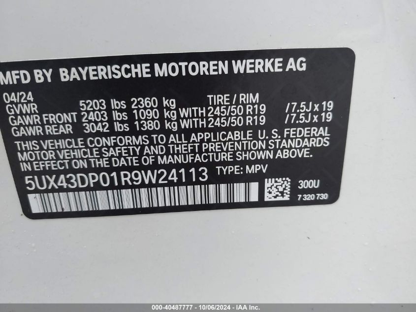 VIN 5UX43DP01R9W24113 2024 BMW X3 no.9