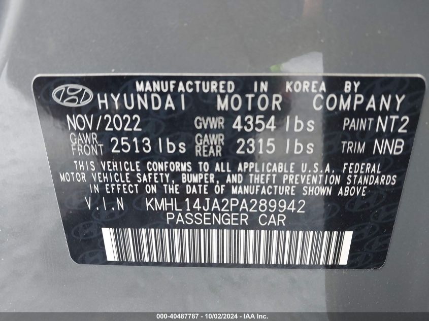 2023 Hyundai Sonata Sel VIN: KMHL14JA2PA289942 Lot: 40487787