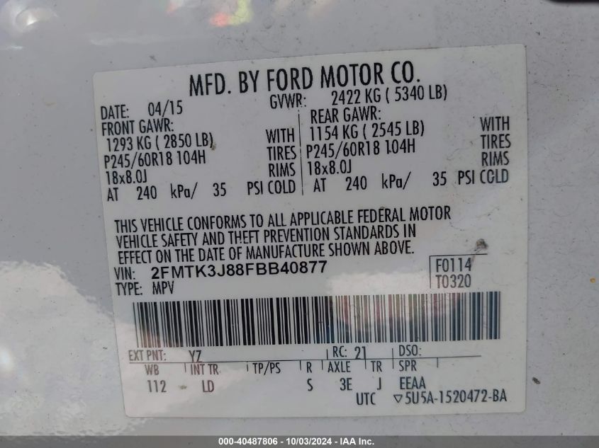 2FMTK3J88FBB40877 2015 Ford Edge Sel