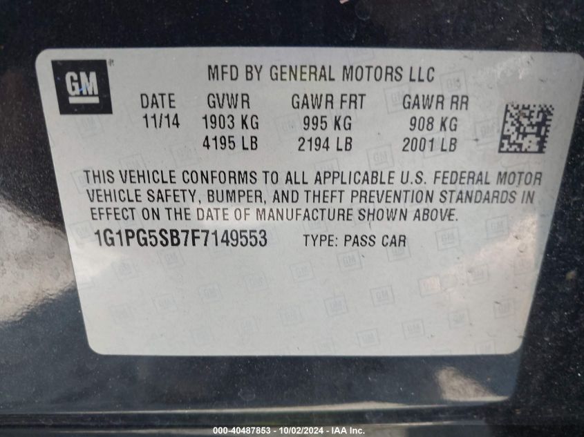 1G1PG5SB7F7149553 2015 Chevrolet Cruze Ltz