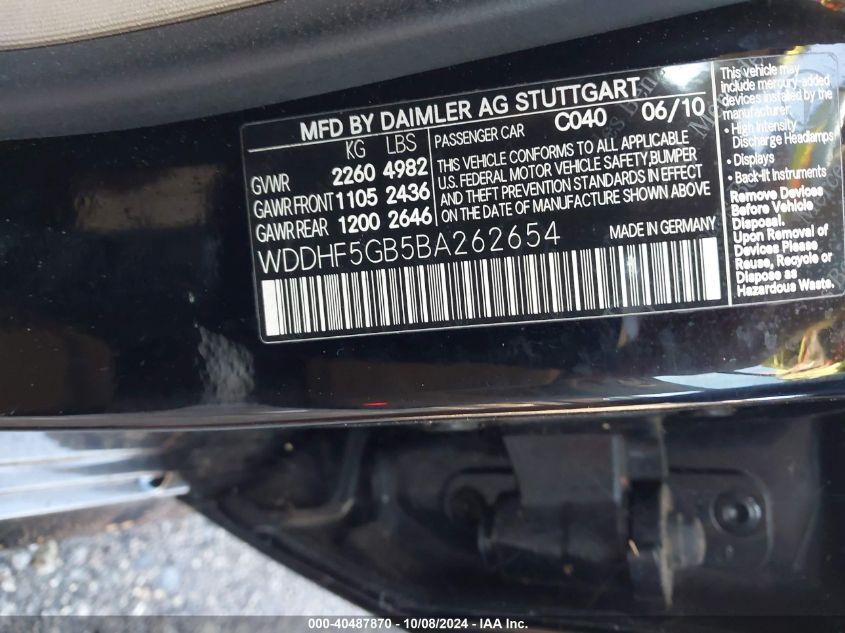 WDDHF5GB5BA262654 2011 Mercedes-Benz E 350 350