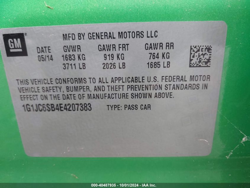 1G1JC6SB4E4207383 2014 Chevrolet Sonic Lt Auto