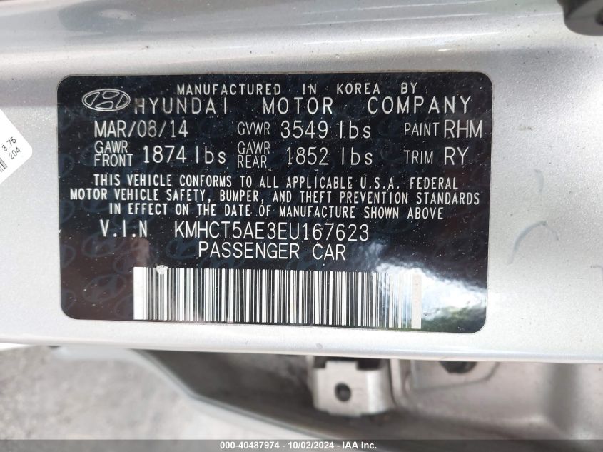 KMHCT5AE3EU167623 2014 Hyundai Accent Gs