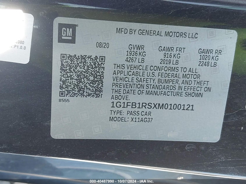 VIN 1G1FB1RSXM0100121 2021 CHEVROLET CAMARO LS/LT