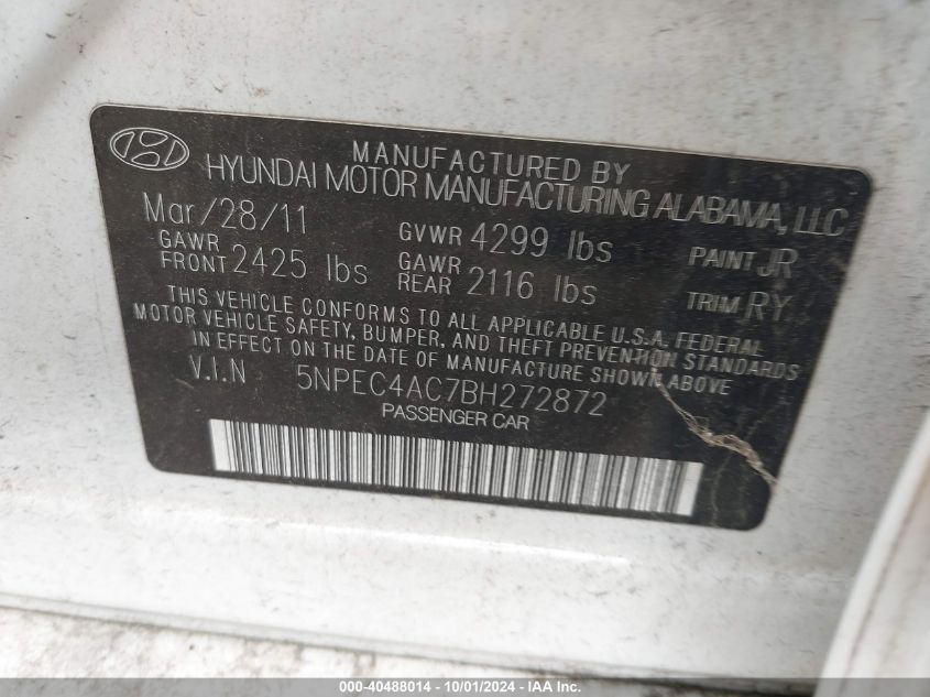 5NPEC4AC7BH272872 2011 Hyundai Sonata Limited