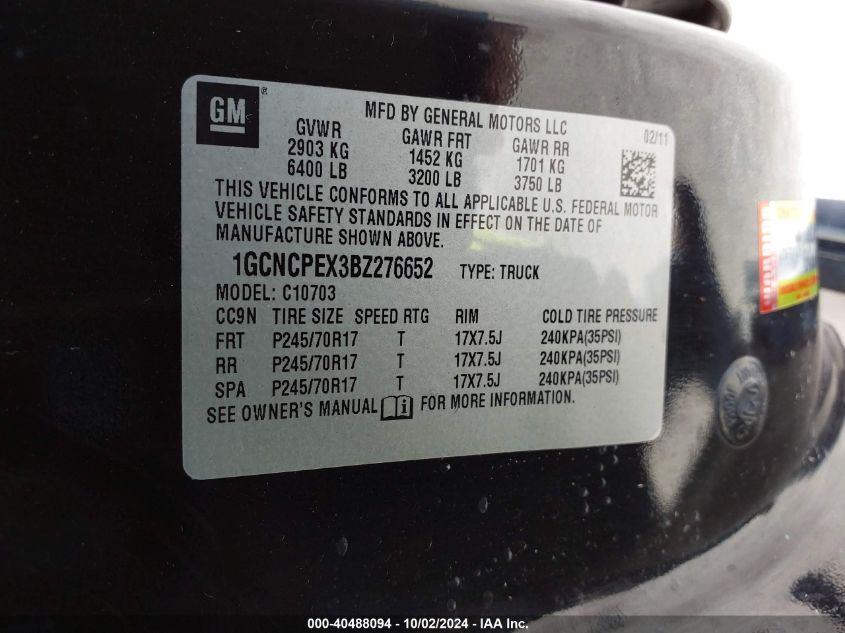 1GCNCPEX3BZ276652 2011 Chevrolet Silverado 1500 Work Truck