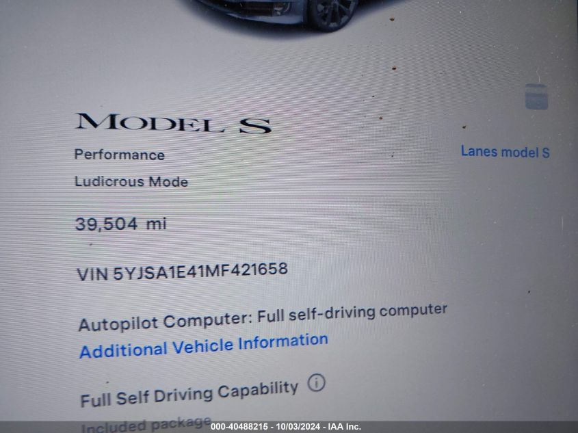 VIN 5YJSA1E41MF421658 2021 Tesla Model S, Performan... no.7