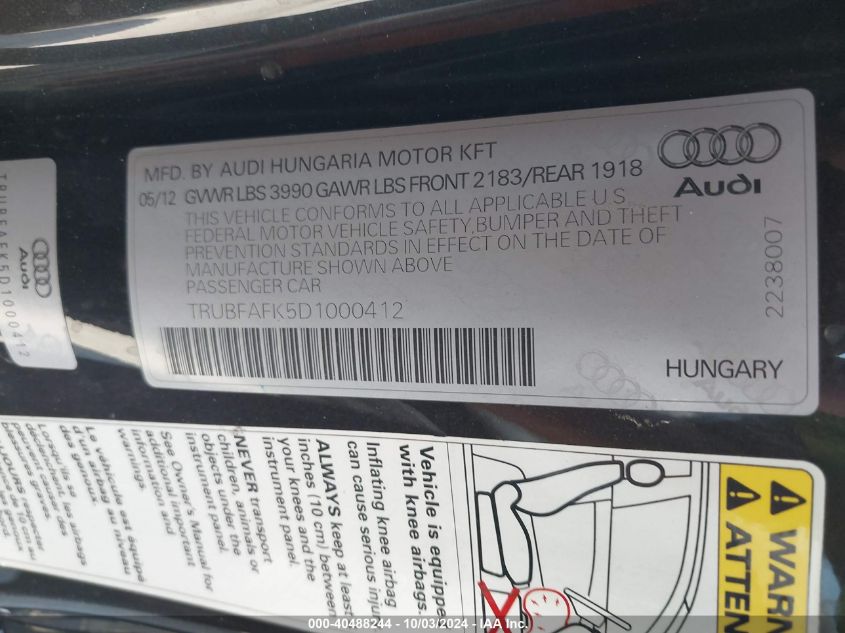 TRUBFAFK5D1000412 2013 Audi Tt 2.0T Premium Plus