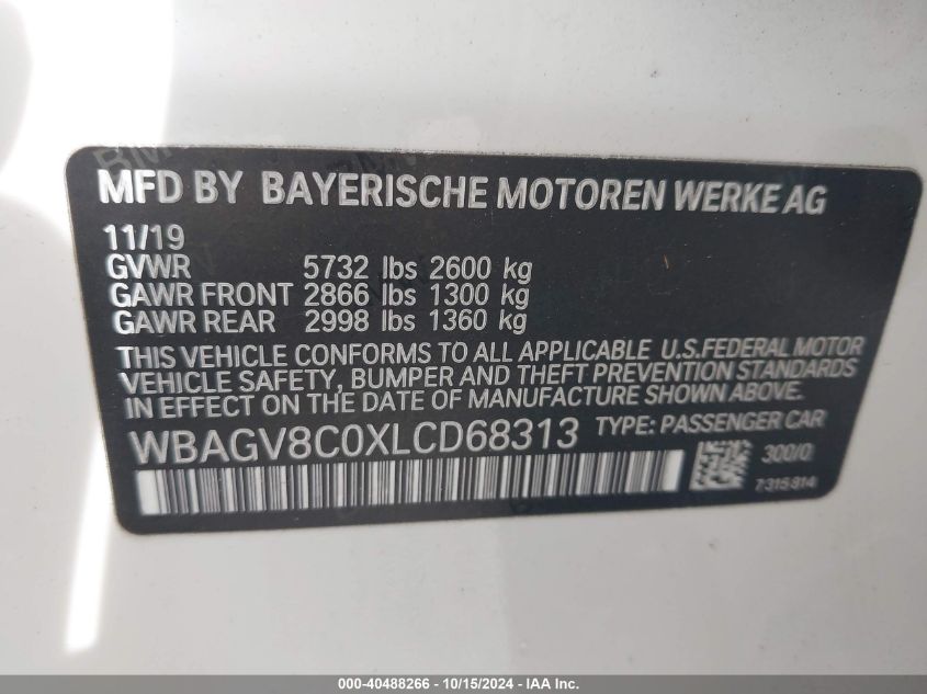 VIN WBAGV8C0XLCD68313 2020 BMW M850I GTAN COUPE no.9