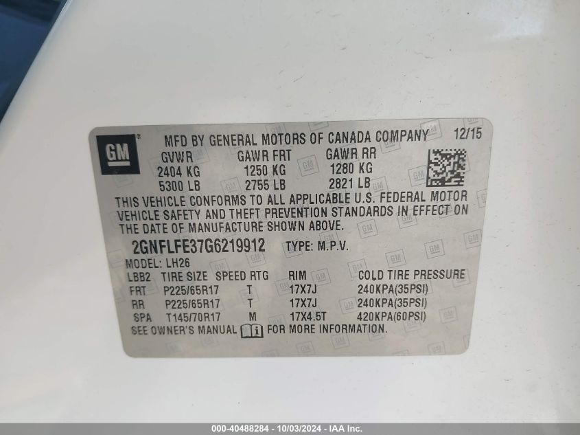 2GNFLFE37G6219912 2016 Chevrolet Equinox Lt