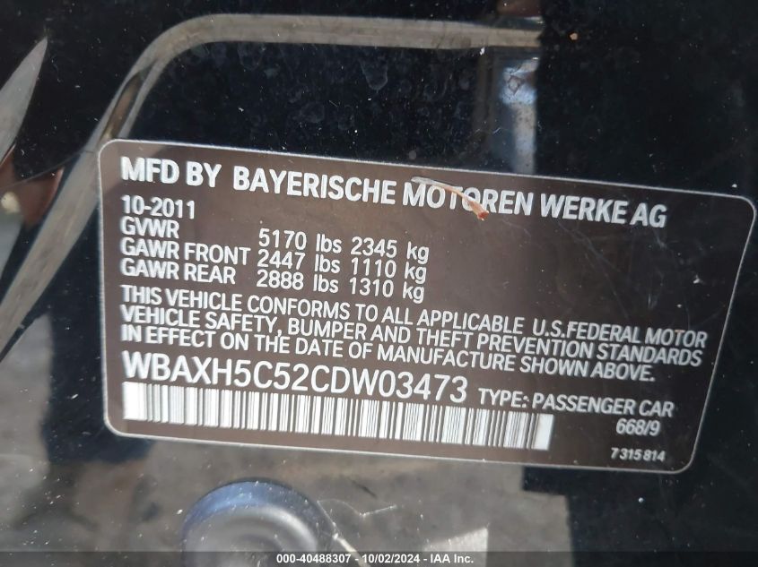 WBAXH5C52CDW03473 2012 BMW 528I xDrive