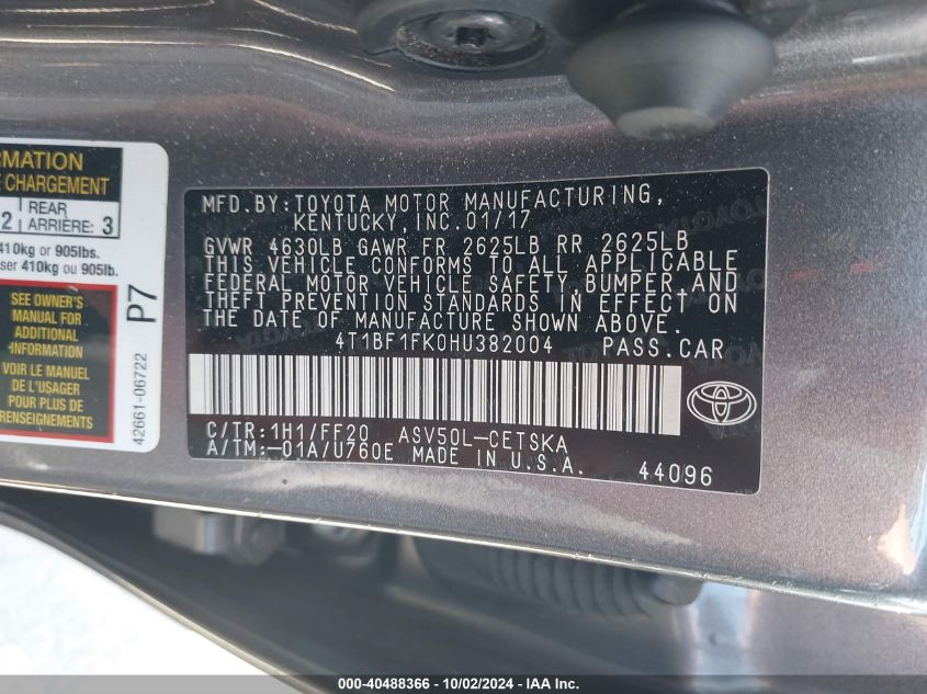 4T1BF1FK0HU382004 2017 Toyota Camry Se