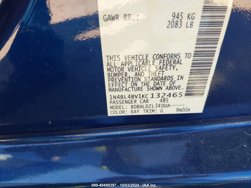 1N4BL4BV1KC132465 2019 Nissan Altima 2.5 S