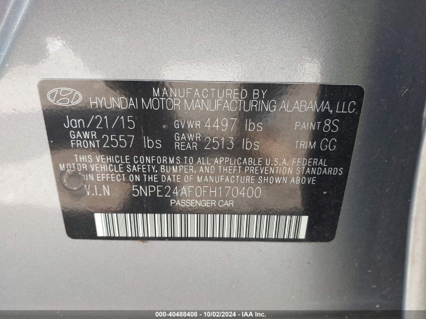 5NPE24AF0FH170400 2015 Hyundai Sonata Se