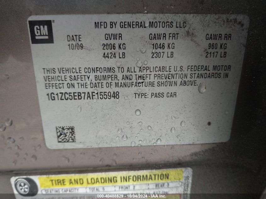 1G1ZC5EB7AF155948 2010 Chevrolet Malibu Lt