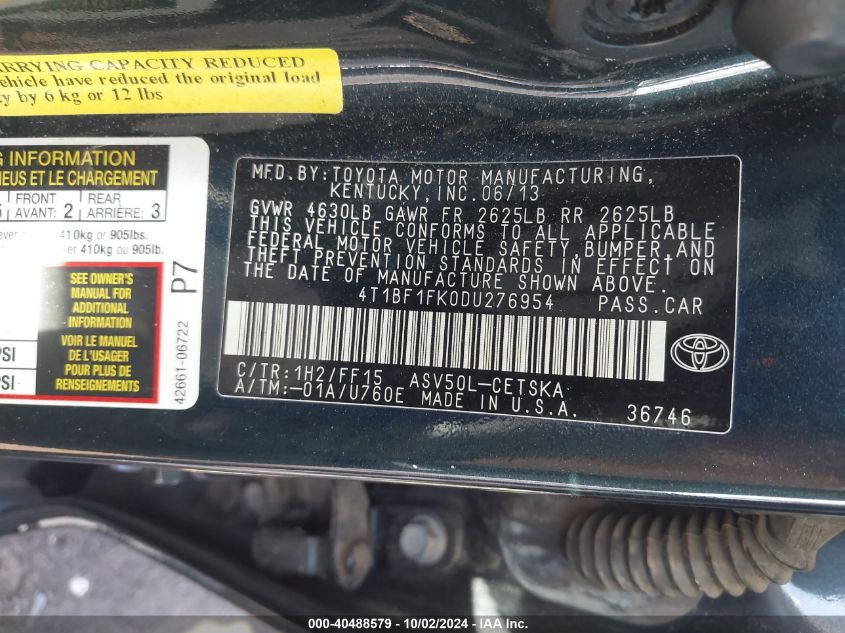 4T1BF1FK0DU276954 2013 Toyota Camry Se