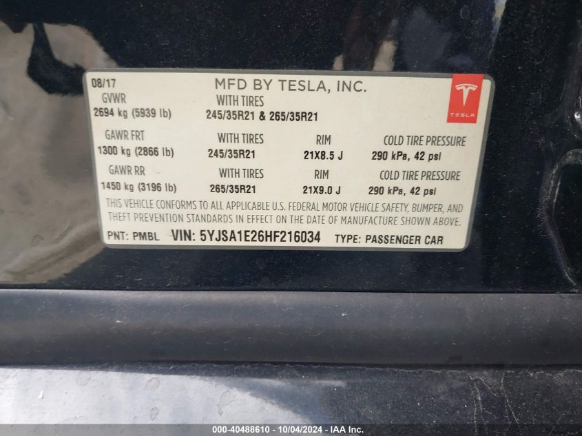 5YJSA1E26HF216034 2017 Tesla Model S 100D/60D/75D/90D/P100D