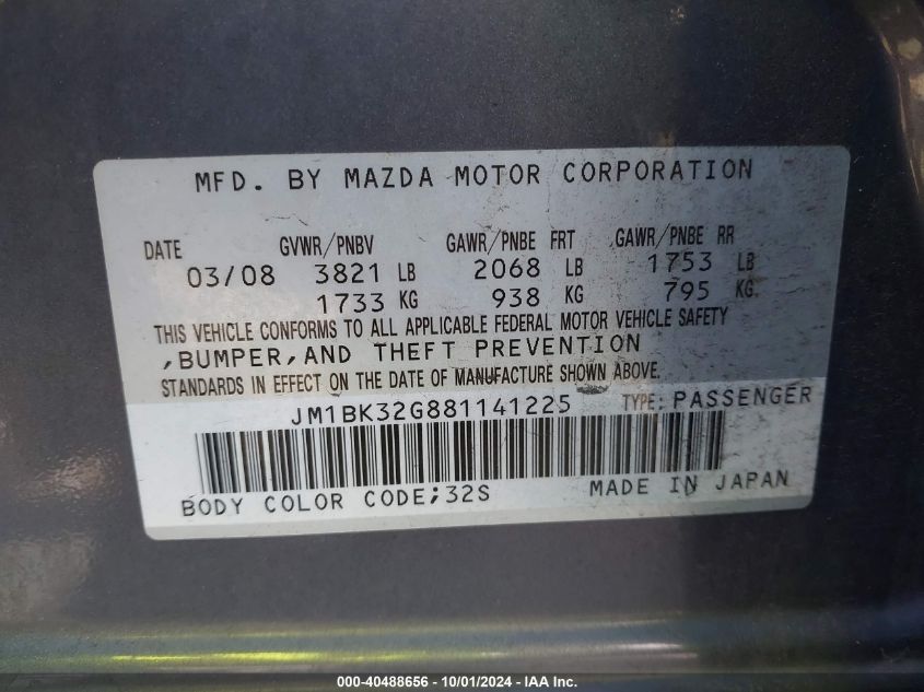 JM1BK32G881141225 2008 Mazda Mazda3 I Touring Value