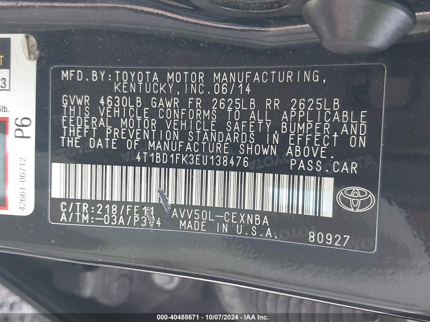 4T1BD1FK7EU130624 2014 Toyota Camry Hybrid Xle