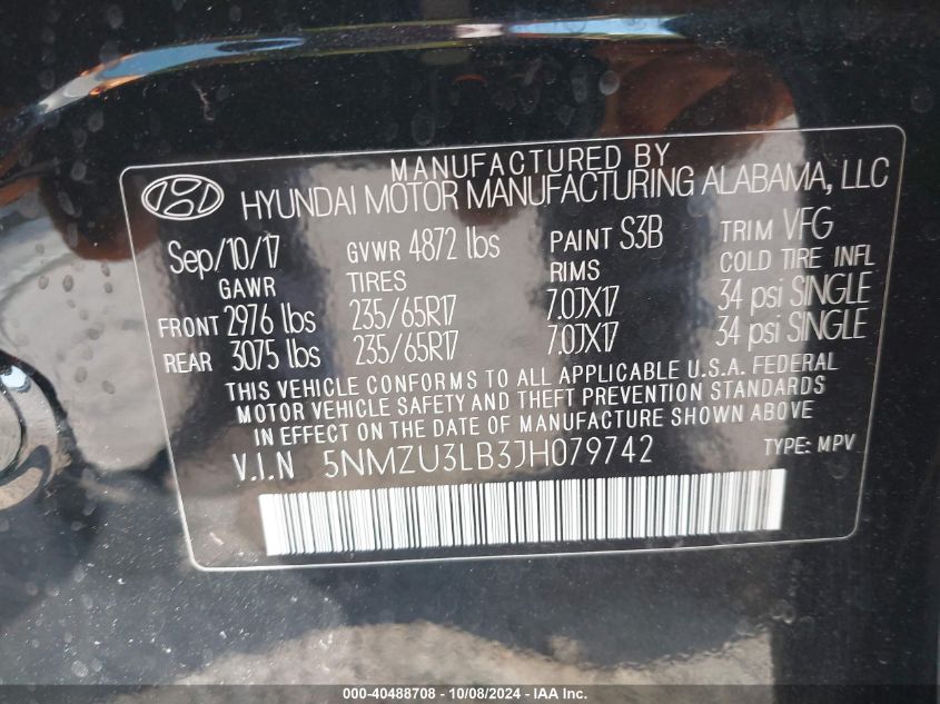 5NMZU3LB3JH079742 2018 Hyundai Santa Fe Sport