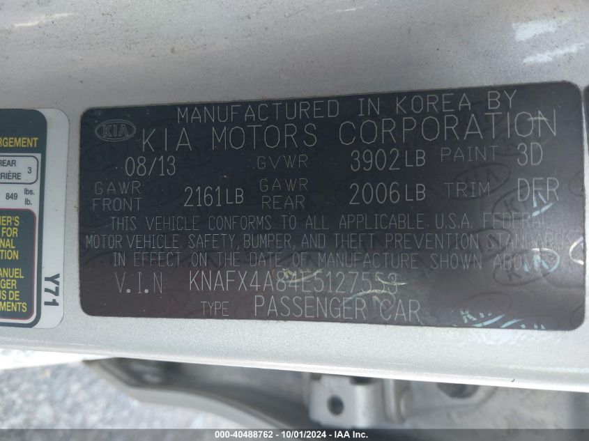 2014 Kia Forte Ex VIN: KNAFX4A84E5127553 Lot: 40488762