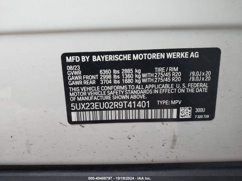 VIN 5UX23EU02R9T41401 2024 BMW X5, Xdrive40I no.9