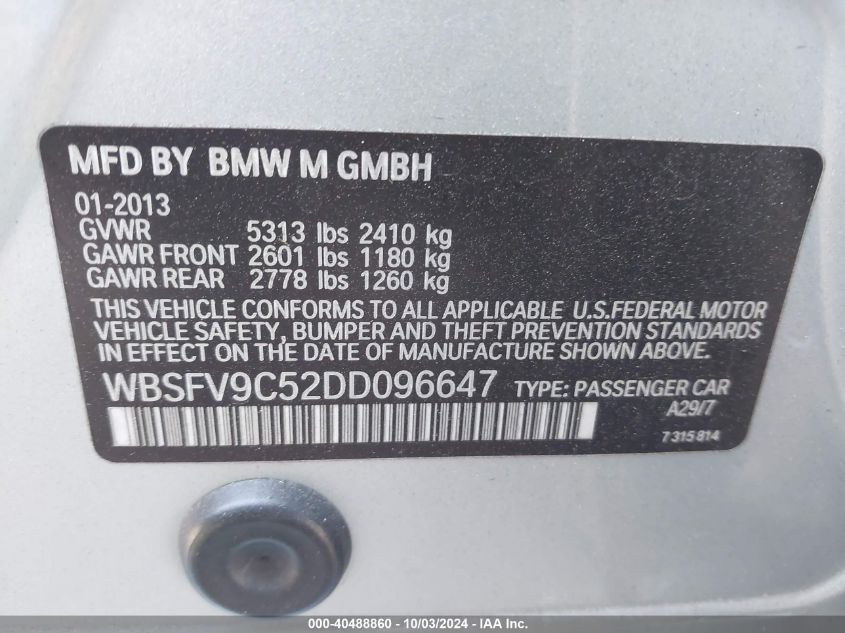 WBSFV9C52DD096647 2013 BMW M5