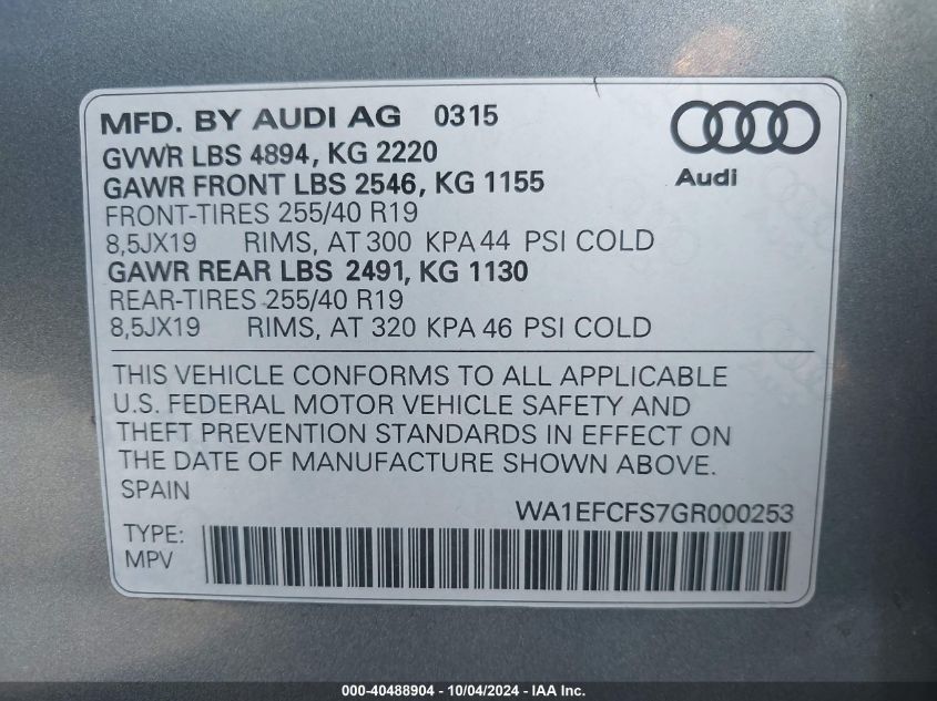 WA1EFCFS7GR000253 2016 Audi Q3 2.0T Premium Plus