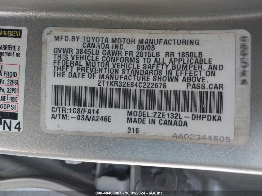 2T1KR32E84C222676 2004 Toyota Matrix Standard