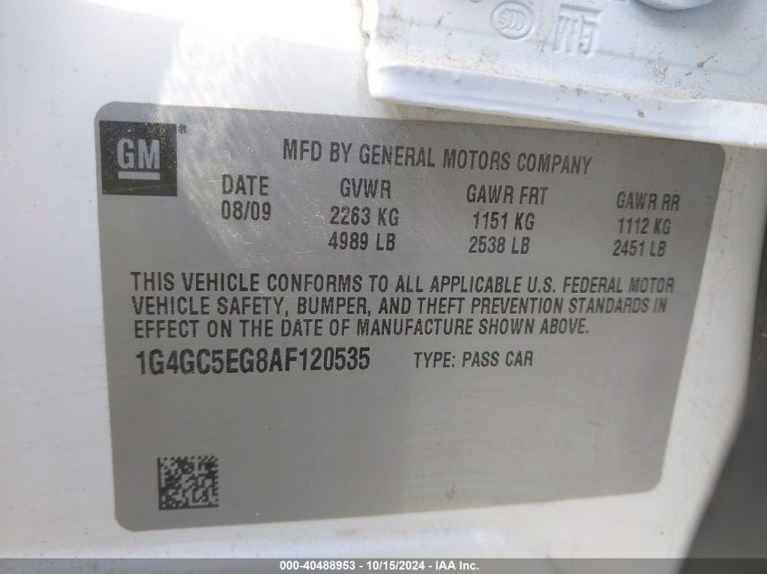 2010 Buick Lacrosse Cxl VIN: 1G4GC5EG8AF120535 Lot: 40488953