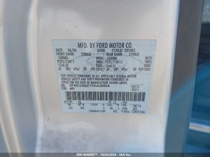 1FMCU92Z17KA29504 2007 Ford Escape Xls/Xls Manual