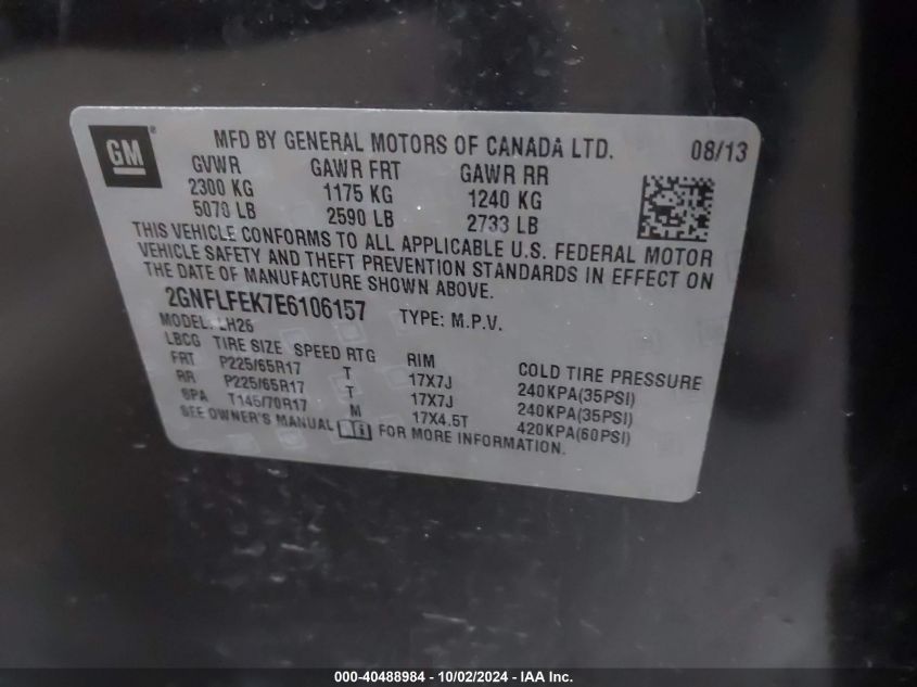 2GNFLFEK7E6106158 2014 Chevrolet Equinox Lt