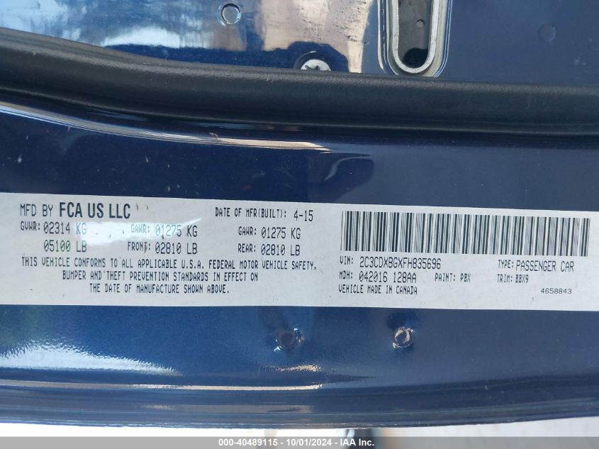 2C3CDXBGXFH835696 2015 Dodge Charger Se