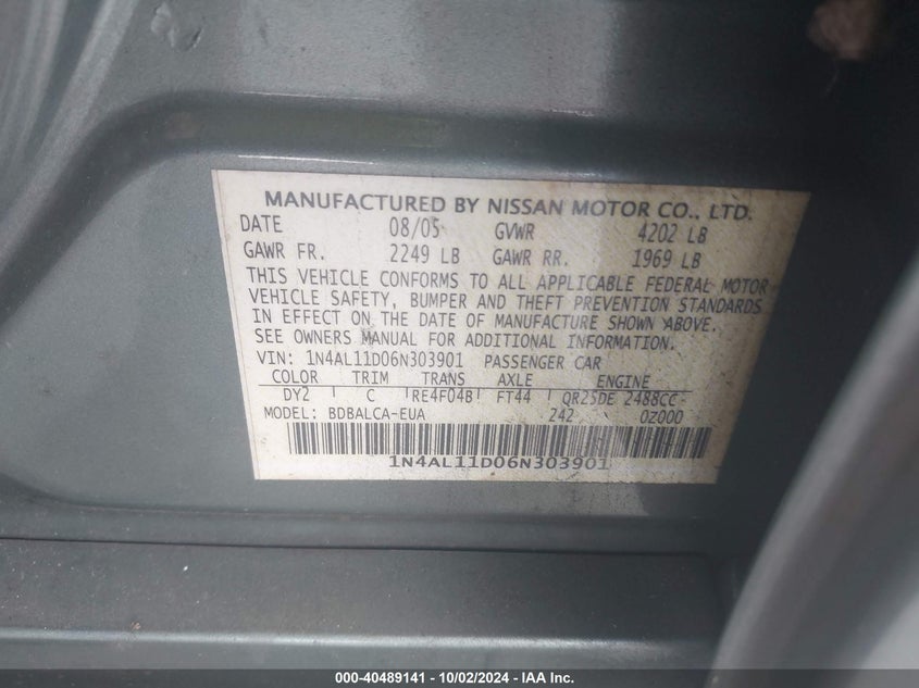 1N4AL11D06N303901 2006 Nissan Altima 2.5 S