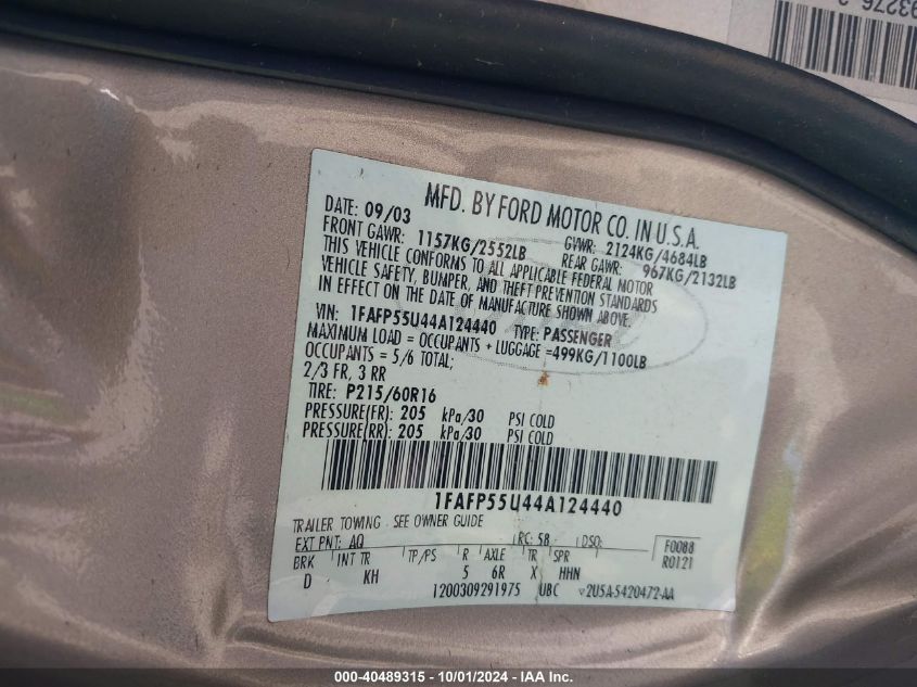 1FAFP55U44A124440 2004 Ford Taurus Ses