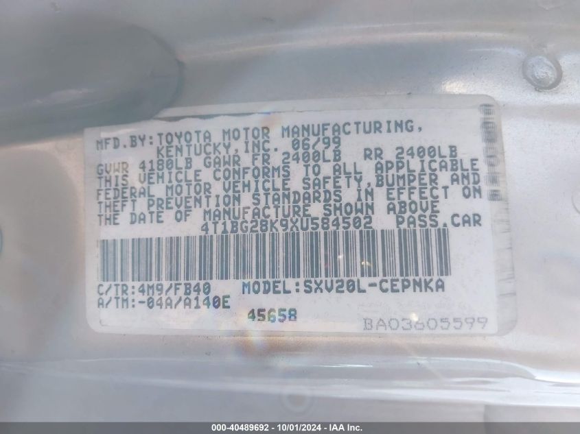 4T1BG28K9XU584502 1999 Toyota Camry Le