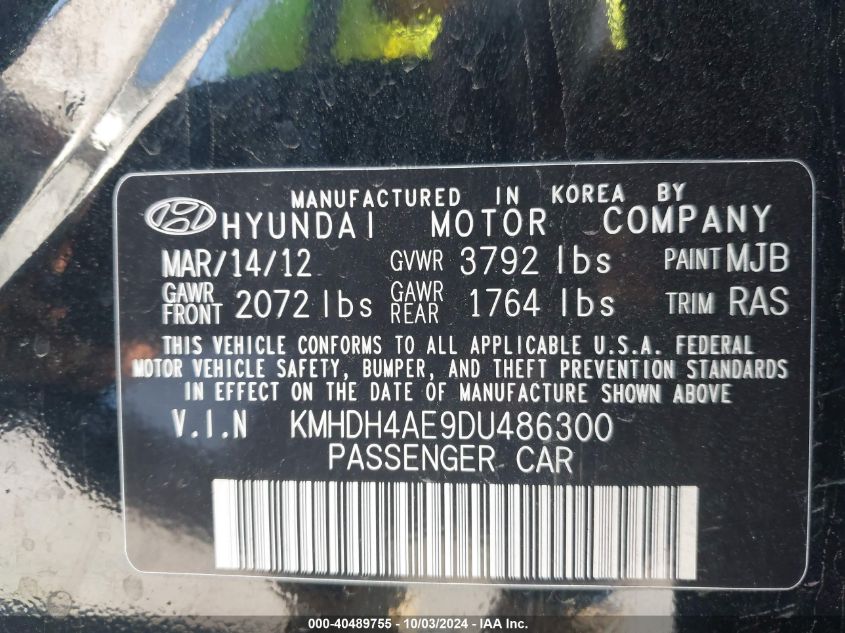 KMHDH4AE9DU486300 2013 Hyundai Elantra Limited