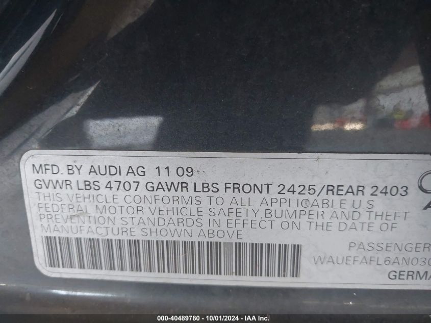 WAUEFAFL6AN030794 2010 Audi A4 Premium Plus