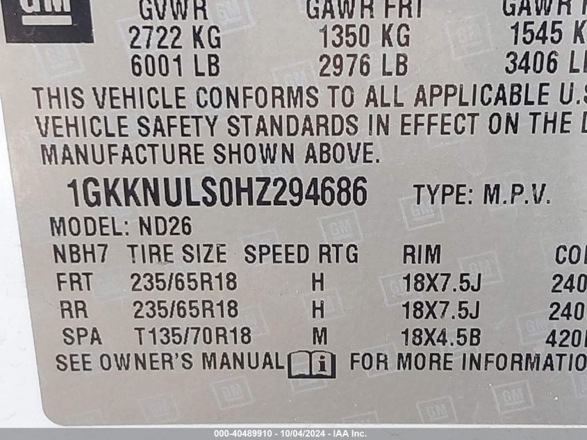 1GKKNULS0HZ294686 2017 GMC Acadia Slt-1